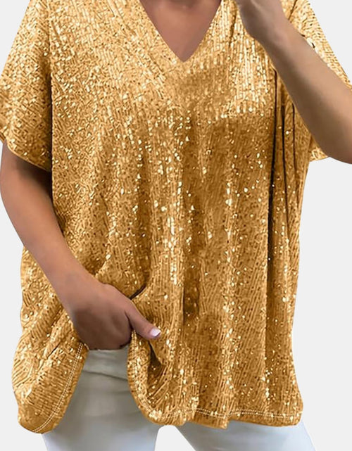 Load image into Gallery viewer, Full Size Sequin V-Neck Short Sleeve Top
