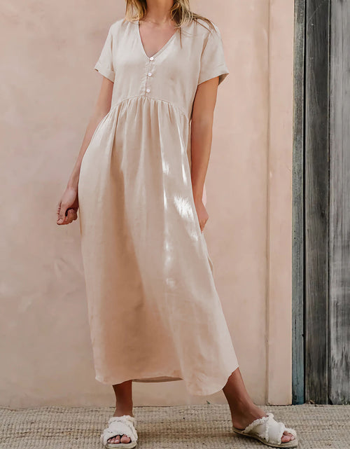 Load image into Gallery viewer, Perfee V-Neck Short Sleeve Midi Dress
