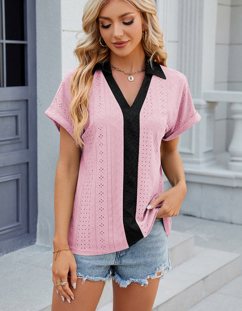 Load image into Gallery viewer, Eyelet Johnny Collar Short Sleeve T-Shirt
