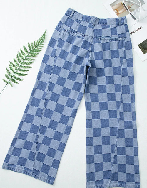 Load image into Gallery viewer, Checkered Wide Leg Jeans with Pockets
