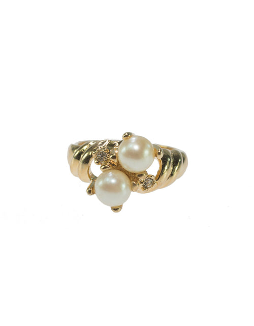 Load image into Gallery viewer, Vintage Ring Black and White Pearl with Crystal Ring 18k Gold Antique Womans Jewlery Handmade Size Rings R3326 by PVD Vintage Jewelry
