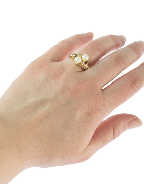 Load image into Gallery viewer, Vintage Ring Black and White Pearl with Crystal Ring 18k Gold Antique Womans Jewlery Handmade Size Rings R3326 by PVD Vintage Jewelry
