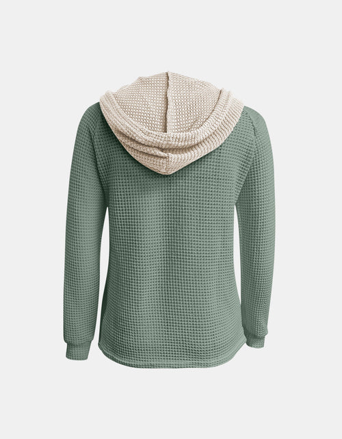 Load image into Gallery viewer, Full Size Waffle-Knit Contrast Long Sleeve Hoodie
