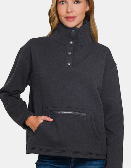 Load image into Gallery viewer, Zenana Turtleneck Half Snap Fleece Sweatshirt
