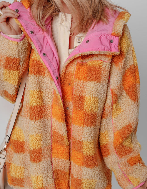Load image into Gallery viewer, Checkered Long Sleeve Sherpa Hooded Jacket
