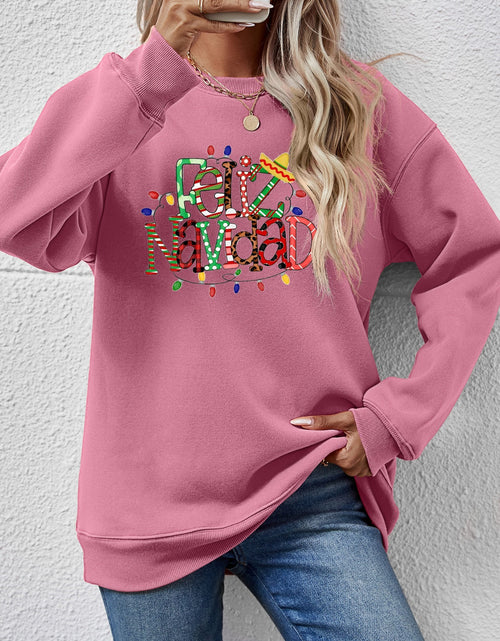 Load image into Gallery viewer, FELIZ NAVIDAD Round Neck Drop Shoulder Sweatshirt
