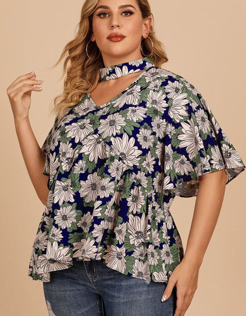Load image into Gallery viewer, Plus Size Floral Flutter Sleeve Cutout Blouse
