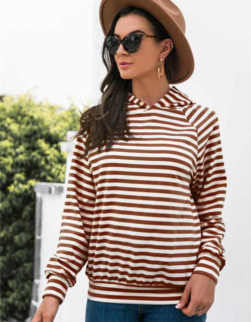 Load image into Gallery viewer, Horizontal Stripe Raglan Sleeve Hoodie
