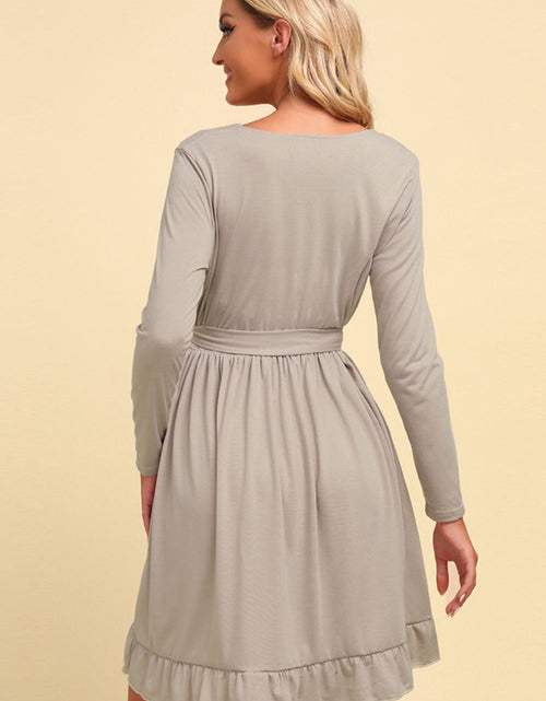 Load image into Gallery viewer, Long Sleeve Tie Waist Ruffle Hem Dress
