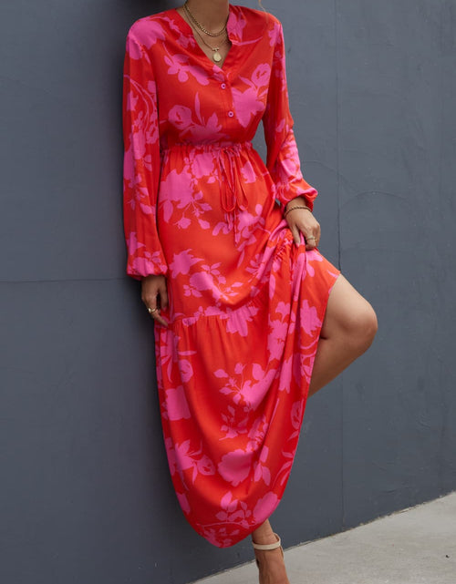 Load image into Gallery viewer, Floral Drawstring Waist Long Sleeve Dress
