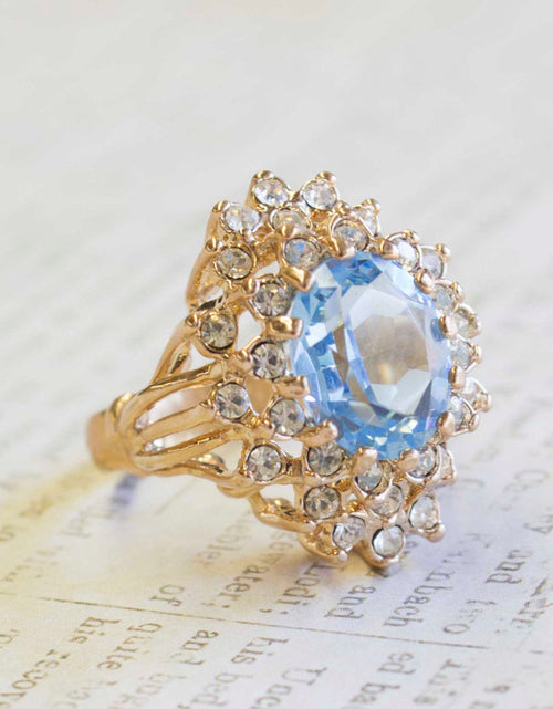 Load image into Gallery viewer, Vintage Women's Austrian Crystal Cocktail Ring 18k Gold Electroplated Birthstone Ring for Women by PVD Vintage Jewelry
