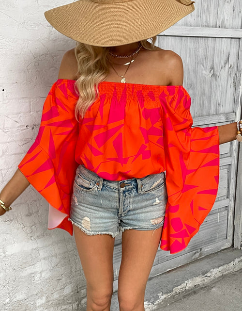 Load image into Gallery viewer, Printed Off-Shoulder Bell Sleeve Blouse
