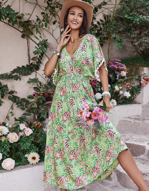 Load image into Gallery viewer, Smocked Floral V-Neck Short Sleeve Dress
