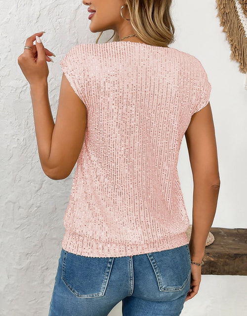 Load image into Gallery viewer, Sequin V-Neck Cap Sleeve Top
