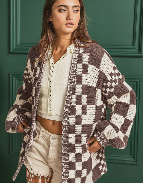 Load image into Gallery viewer, Checkered Open Front Long Sleeve Cardigan
