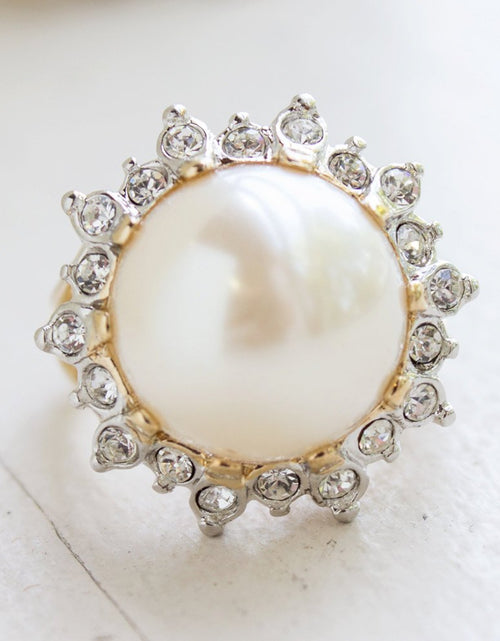 Load image into Gallery viewer, Vintage Ring 1970s Pearl Bead and Swarovski Crystal Ring 18k Gold  #R1782 by PVD Vintage Jewelry
