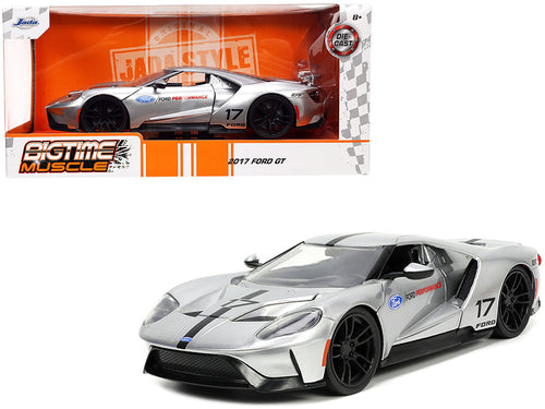 Load image into Gallery viewer, 2017 Ford GT #17 Silver Metallic with Black Stripes "Ford Performance" "Bigtime Muscle" Series 1/24 Diecast Model Car by Jada
