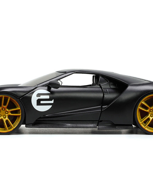Load image into Gallery viewer, 2017 Ford GT #2 Matt Black with Silver Stripes and Gold Wheels "Bigtime Muscle" Series 1/24 Diecast Model Car by Jada
