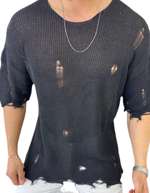Load image into Gallery viewer, Men's Distressed Round Neck Knit Top
