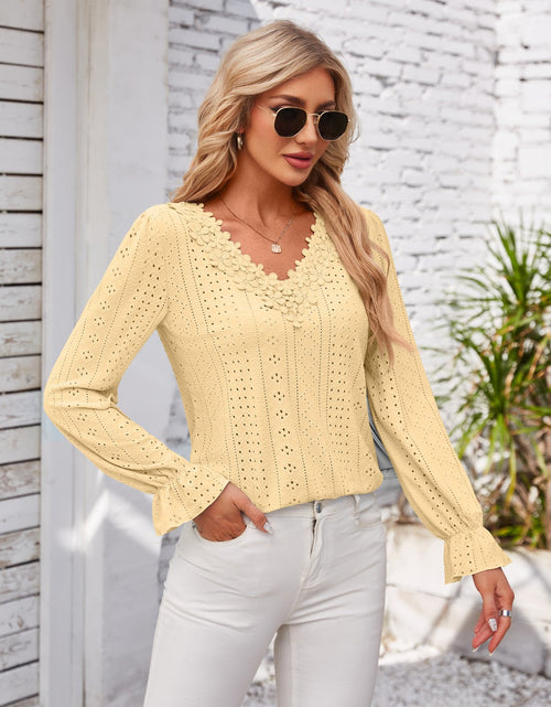 Load image into Gallery viewer, Applique V-Neck Flounce Sleeve T-Shirt
