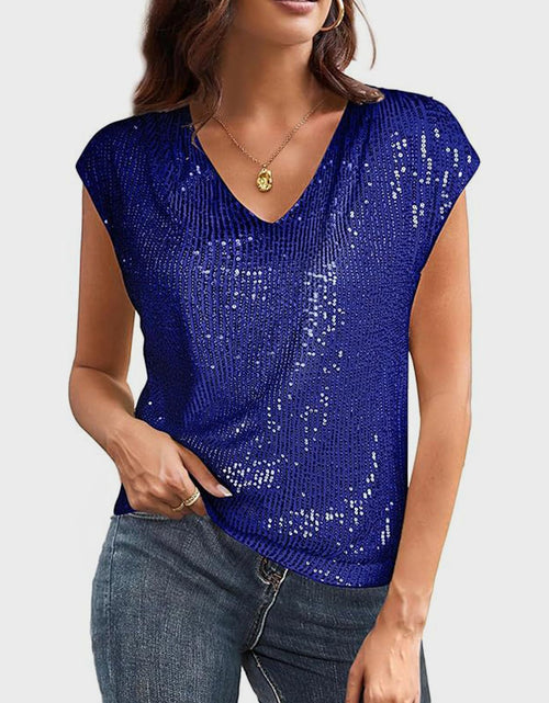Load image into Gallery viewer, Sequin V-Neck Cap Sleeve Top
