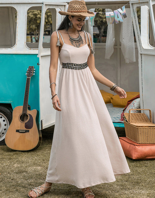 Load image into Gallery viewer, Waffle-Knit Tied Spaghetti Strap Dress
