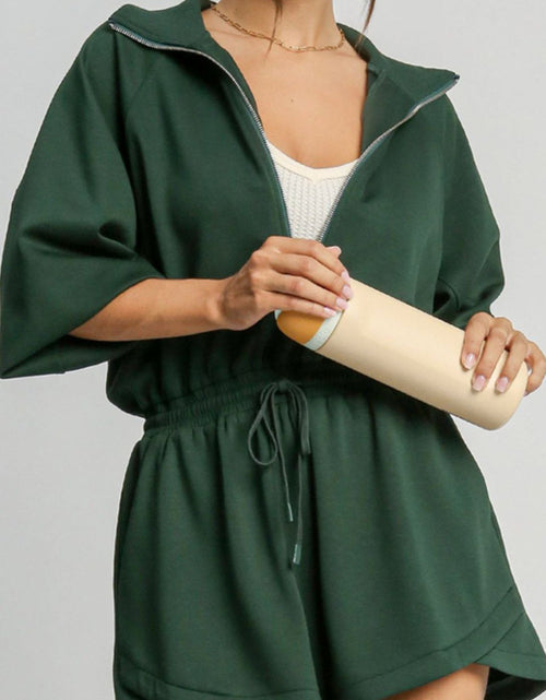 Load image into Gallery viewer, Drawstring Half Zip Long Sleeve Romper
