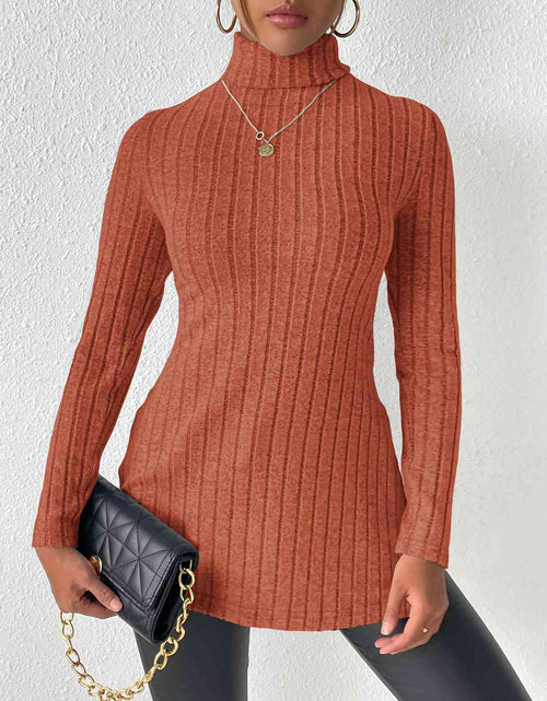 Load image into Gallery viewer, Ribbed Turtleneck Long Sleeve Slit T-Shirt
