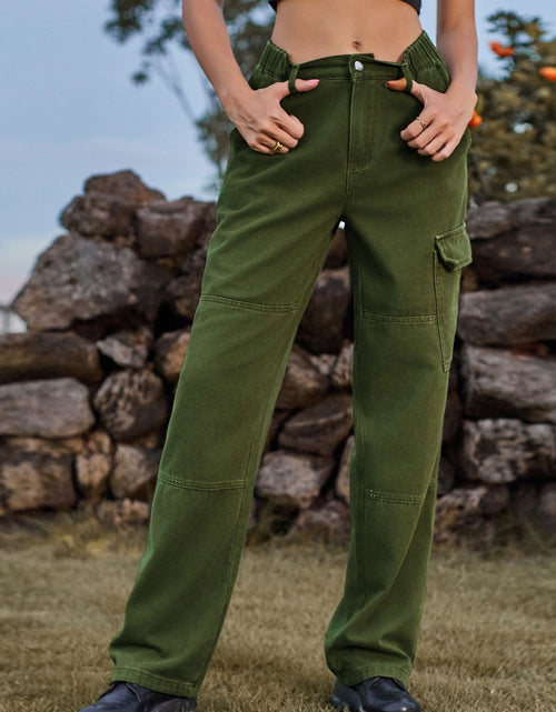 Load image into Gallery viewer, High Waist Cargo Straight Jeans
