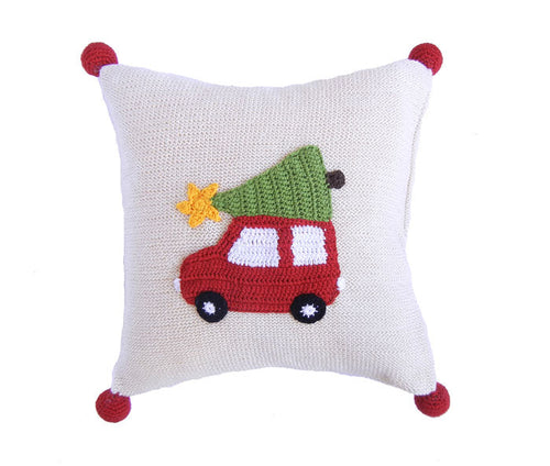 Load image into Gallery viewer, Car with Christmas Tree 10" Pillow by Melange Collection
