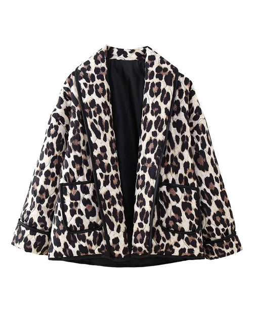 Load image into Gallery viewer, Leopard Open Front Long Sleeve Outerwear
