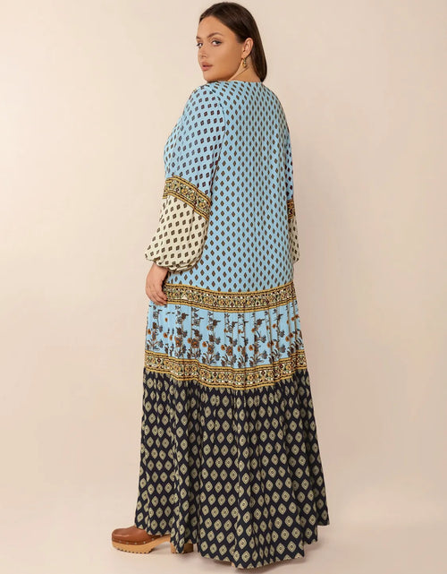 Load image into Gallery viewer, Plus Size Printed V-Neck Balloon Sleeve Maxi Dress
