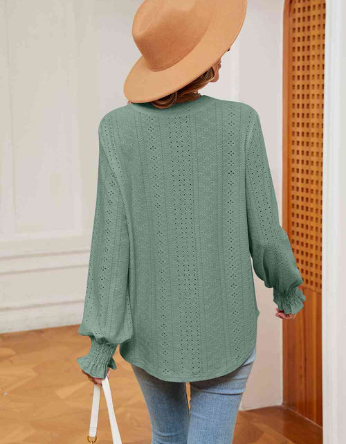 Load image into Gallery viewer, Notched Neck Flounce Sleeve Blouse
