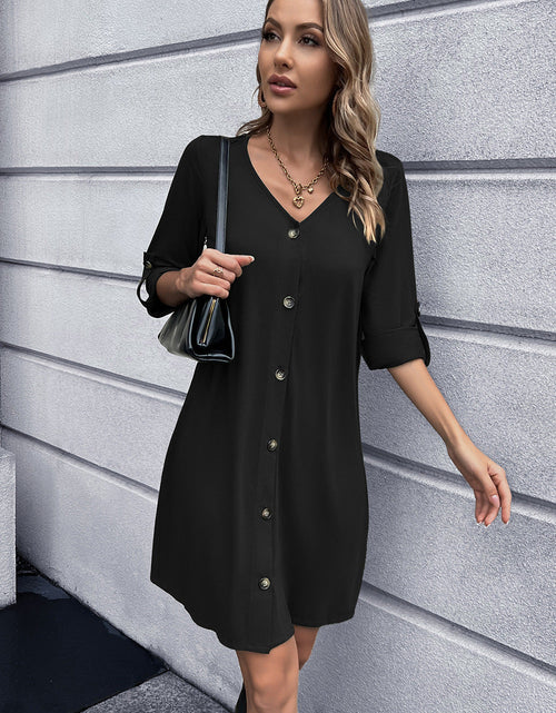 Load image into Gallery viewer, Ivy Lane Button Down V-Neck Mini Dress
