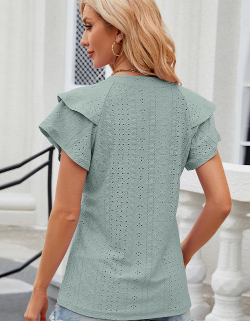 Load image into Gallery viewer, Eyelet Notched Flutter Sleeve T-Shirt

