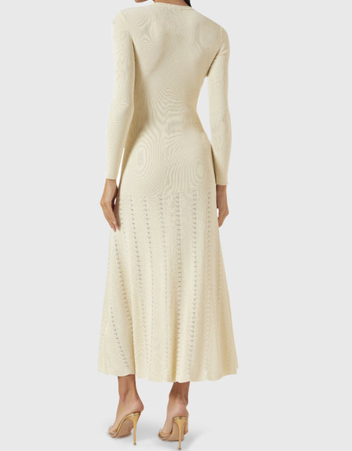 Load image into Gallery viewer, Openwork Round Neck Long Sleeve Sweater Dress
