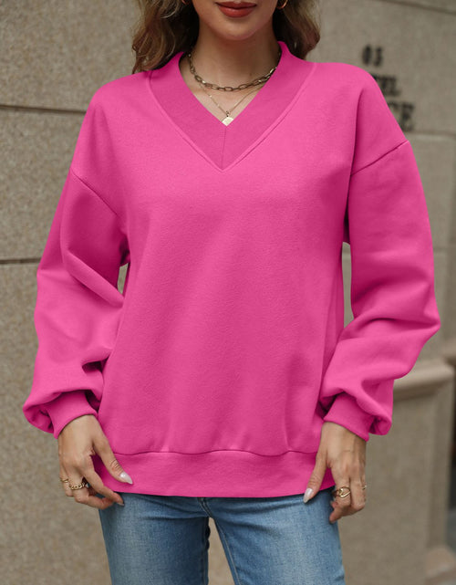 Load image into Gallery viewer, V-Neck Long Sleeve Dropped Shoulder Sweatshirt
