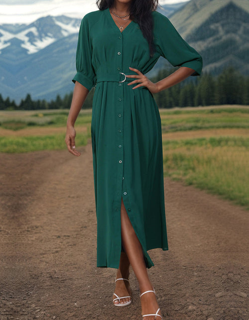 Load image into Gallery viewer, Perfee Button Up Half Sleeve Dress

