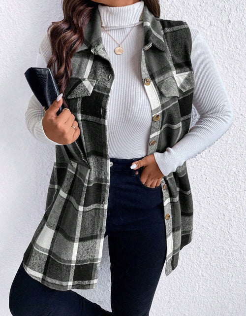 Load image into Gallery viewer, Honey Plus Size Pocketed Plaid Button Up Vest Coat
