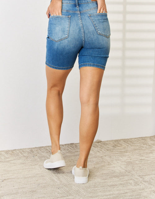 Load image into Gallery viewer, Judy Blue Full Size Tummy Control Double Button Bermuda Denim Shorts
