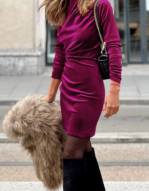 Load image into Gallery viewer, Ruched Mock Neck Long Sleeve Dress
