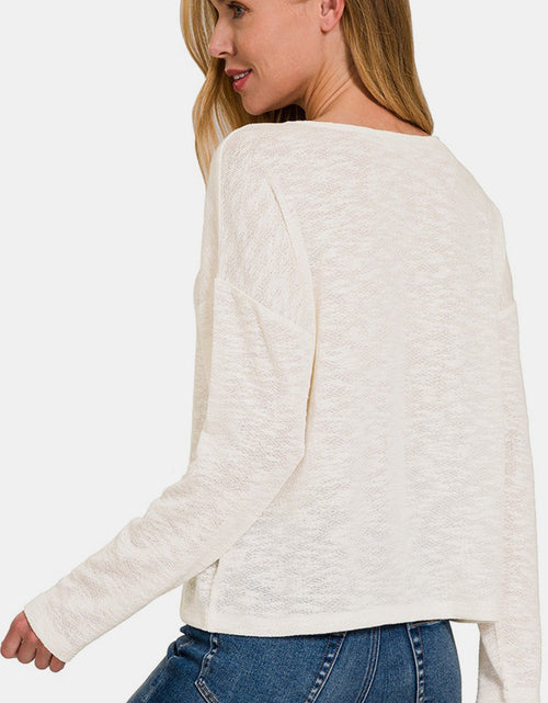Load image into Gallery viewer, Zenana V-Neck Dropped Shoulder Long Sleeve T-Shirt
