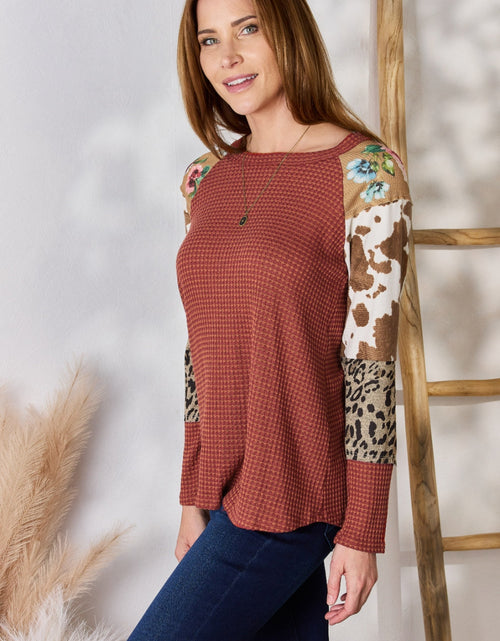 Load image into Gallery viewer, Hailey &amp; Co Full Size Leopard Waffle-Knit Blouse
