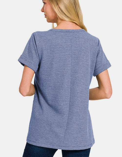 Load image into Gallery viewer, Zenana Notched Short Sleeve Waffle T-Shirt
