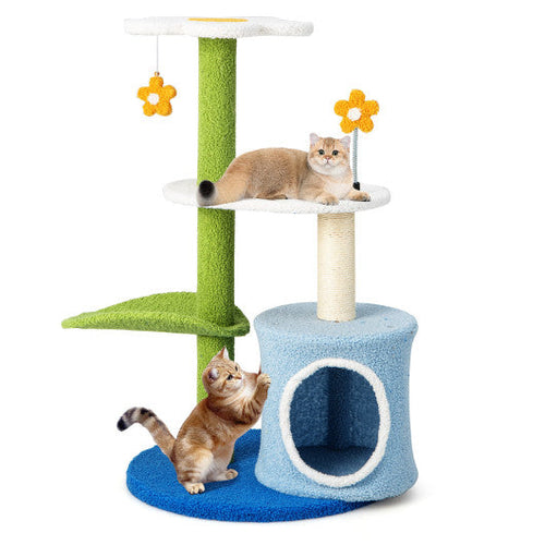 Load image into Gallery viewer, 34.5 Inch 4-Tier Cute Cat Tree with Jingling Balls and Condo-Blue
