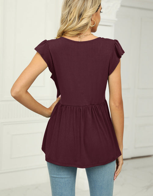 Load image into Gallery viewer, V-Neck Flutter Sleeve Babydoll Blouse
