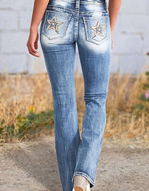 Load image into Gallery viewer, Star Embroidered Bootcut Jeans
