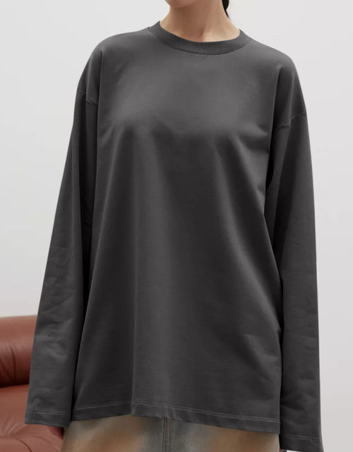 Load image into Gallery viewer, Round Neck Dropped Shoulder Long Sleeve T-Shirt
