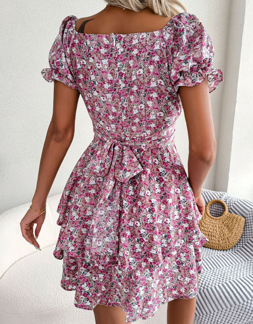 Load image into Gallery viewer, Floral Sweetheart Neck Flounce Sleeve Mini Dress
