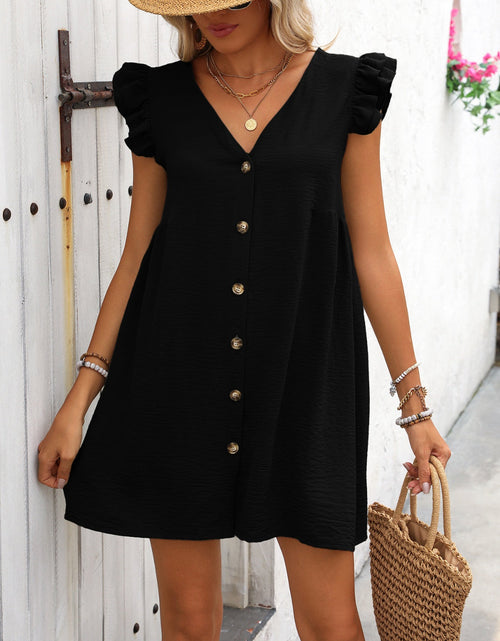 Load image into Gallery viewer, Ivy Lane Button Up V-Neck Cap Sleeve Mini Dress
